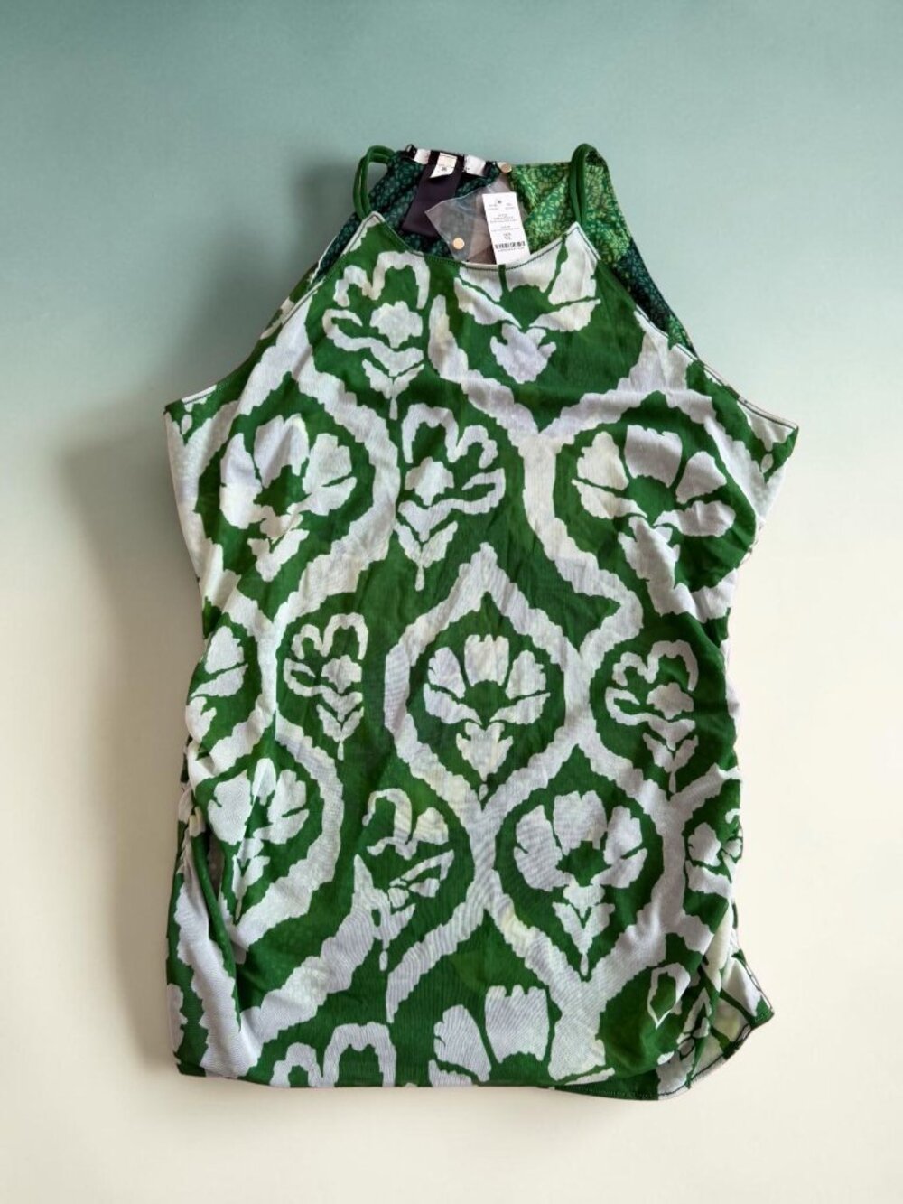 WHITE HOUSE BLACK MARKET Green White Print Tank Top Sz XL NEW NWT